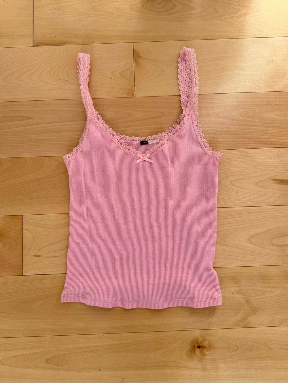 H&M Pink Lace-Trim Ribbed Tank Top